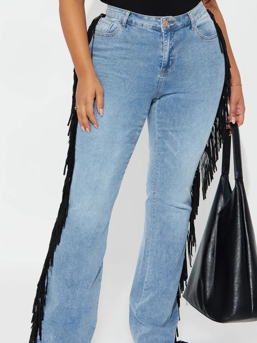 Fringe-Trim Light Blue Women's Jeans